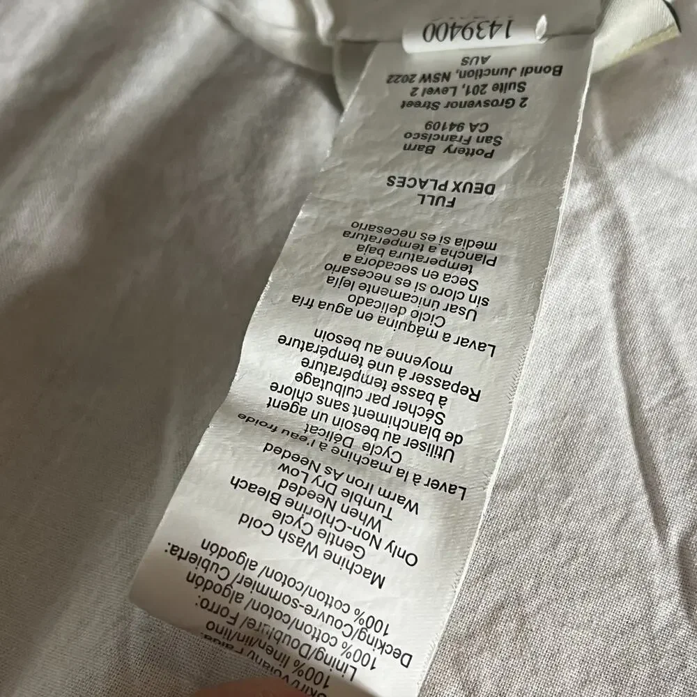 Pottery Barn 100% Linen Full Size Bedskirt Ties Grey White